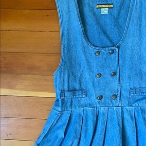 70s Vintage Denim Dress With Pockets Sleeveless